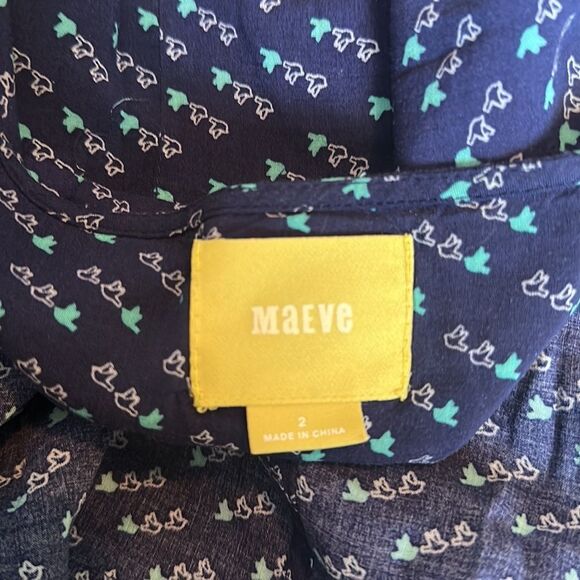 Maeve sz 2 bird print button front long sleeved blouse - Picture 7 of 8